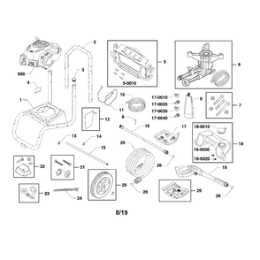 Main Unit Diagram and Parts List for 020733-00  Briggs and Stratton Pressure Washer